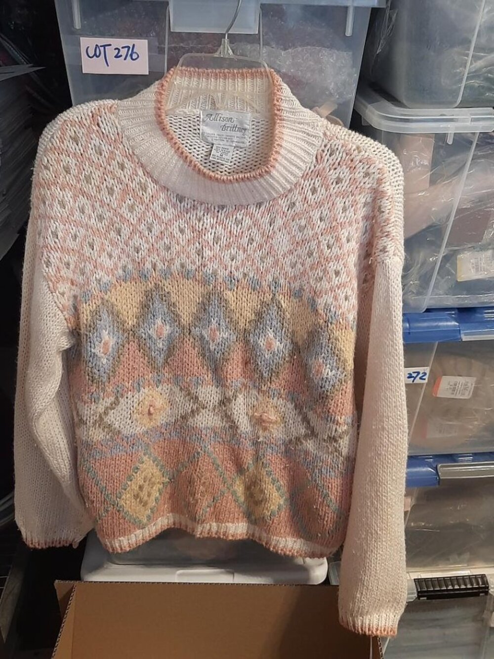 Vintage Allison Brittney WMN Sweater W Pastel Diamond & Mock Neck Design Sz M